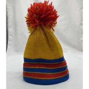 Vtg THE MOUNTAIN LID Aspen Colorado Wool POM POM Ski Hat 70s Handmade Red Blue